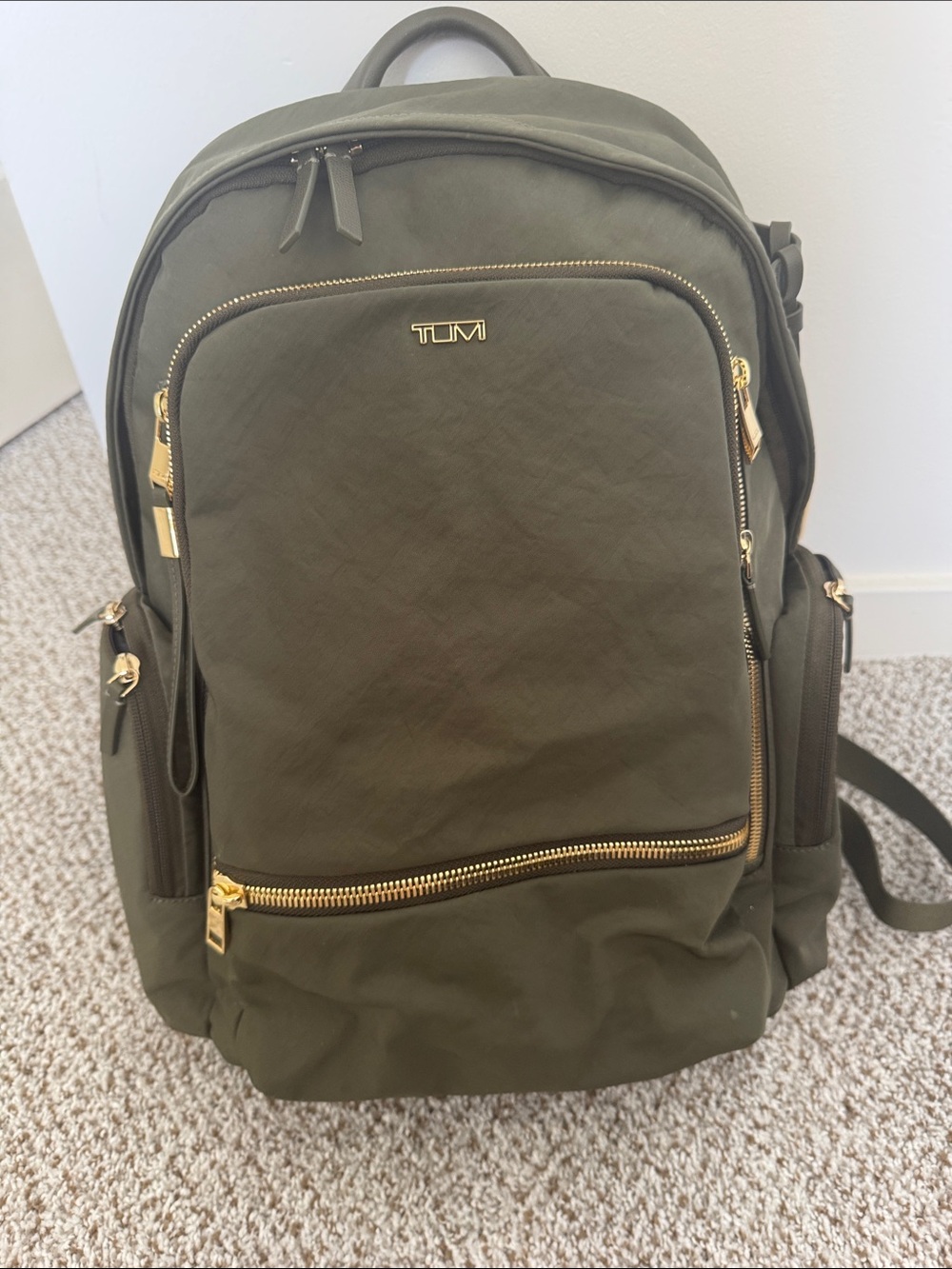 Tumi Olive Green Nylon Backpack with Gold Hardware